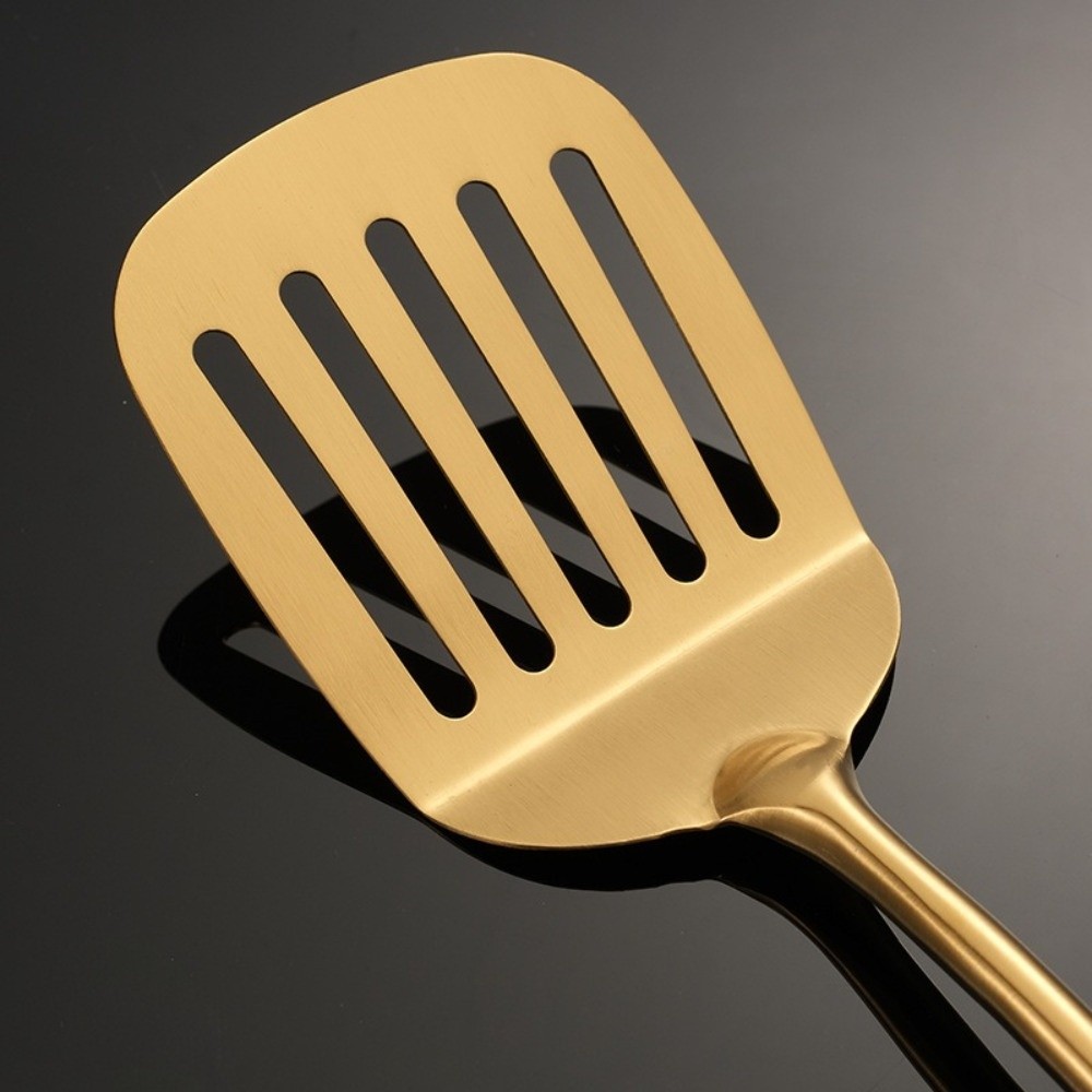 Kitchen Gadgets Gold - ชุดอุปกรณ์ครัวสแตนเลส ทนความร้อน ไม่ติดกระทะ ตะหลิว ที่ขูด ช้อนตักซุปสีทอง