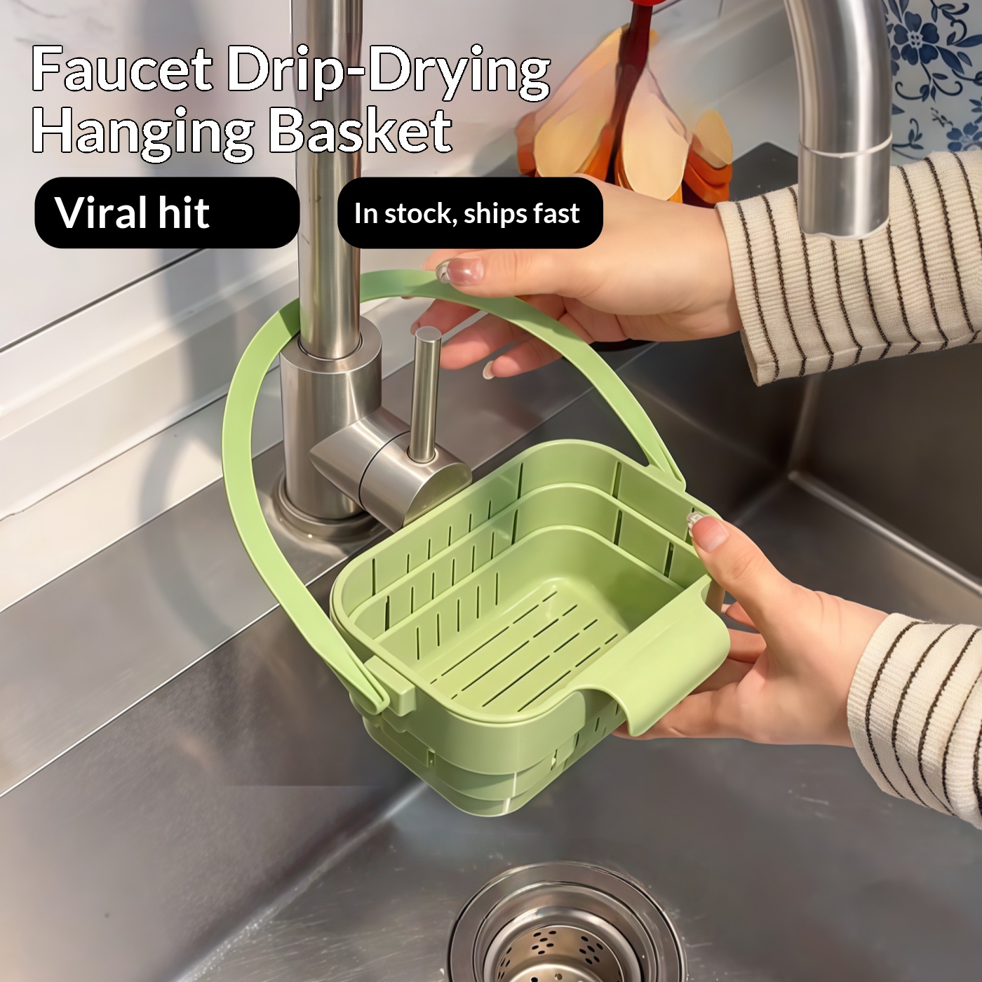 Kitchen Hanging Gadgets - ตะกร้ากรองเศษอาหารแบบพับได้ ตะกร้ากรองน้ำแบบแขวนก๊อกน้ำ ตะกร้ากรองเศษอาหารแบบถอดได้ อุปกรณ์จัดเก็บในครัว