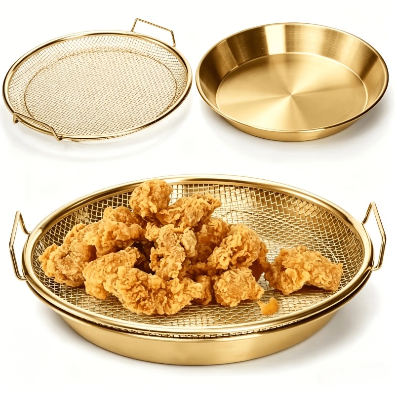 Kitchen Gadgets Gold - ตะแกรงกรองน้ำมันสำหรับหม้อทอดไฟฟ้าแบบหนัก ทนทาน พร้อมถาดรอง ตะแกรงกรองน้ำมัน แผ่นรองหม้อทอดไร้น้ำมัน อุปกรณ์เสริมสำหรับครัว