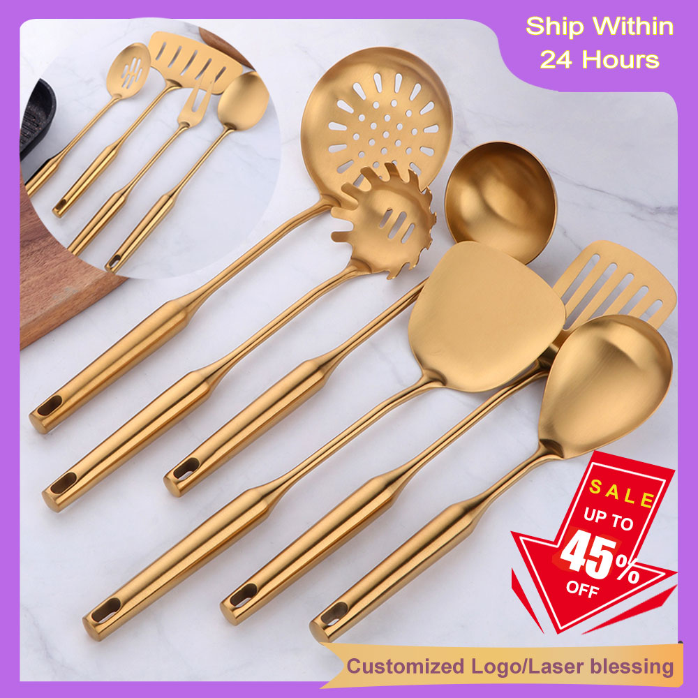 Kitchen Gadgets Gold - Gold เครื่องครัวสแตนเลสเครื่องมือทำอาหาร Spatula พลั่ว Turner Ladle