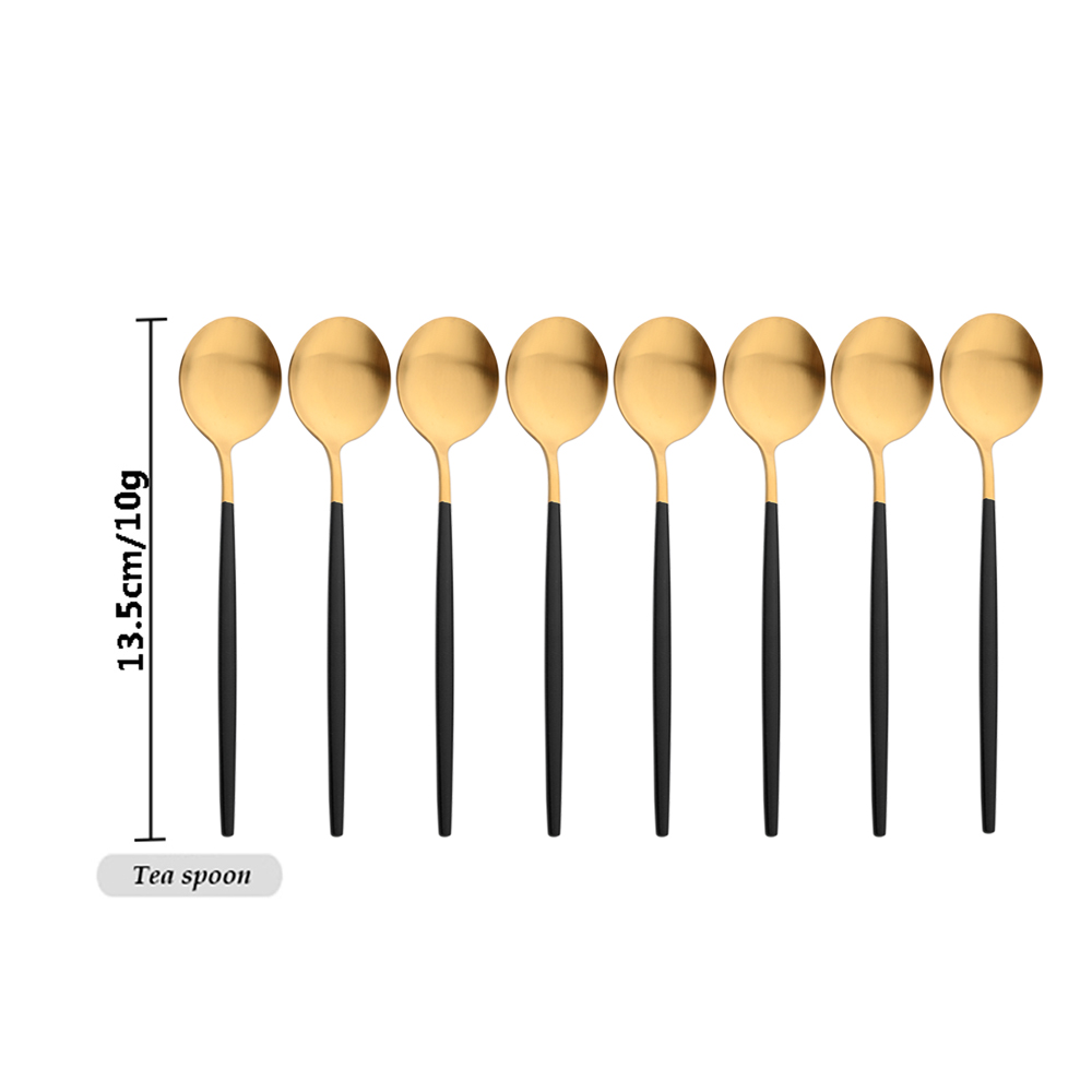 Kitchen Gadgets Gold - Drmfiy สีดําทองกาแฟชุด 8/16/24/32 ช้อนอาหารเย็นช้อนบาร์ช้อนชากวนชุดช้อนส้อมครัวเครื่องมือ