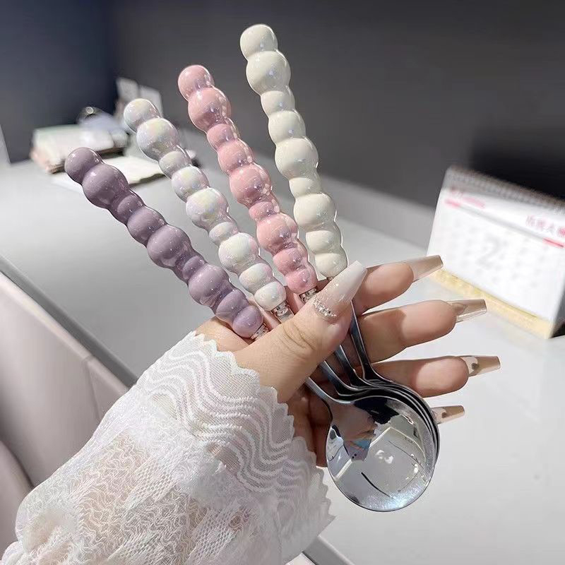 Kitchen Gadgets Everyone Needs - ช้อนคนทำจากสเตนเลสช้อนมีด้ามมุกช้อนไอศกรีมเค้กช้อนขนมหวานบาร์เครื่องครัวอุปกรณ์เสริมเครื่องใช้บนโต๊ะอาหารสำหรับงานเลี้ยง