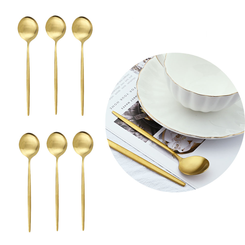 Kitchen Gadgets Gold - 6ชิ้นช้อนชาสแตนเลสสตีลด้านสำหรับขนมไอศครีมกวนกาแฟช้อนเล็กอุปกรณ์ครัว set sendok ทองขนาดเล็ก