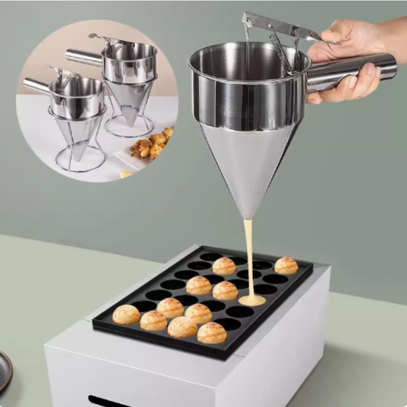 Kitchen Hanging Gadgets - กรวยจ่ายของเหลวสแตนเลสขนาด 600/1200 มล., อุปกรณ์ทำโอ๊คโทปัสบอล, อุปกรณ์ครัวสำหรับทำอาหารพร้อมด้ามจับและขาตั้ง