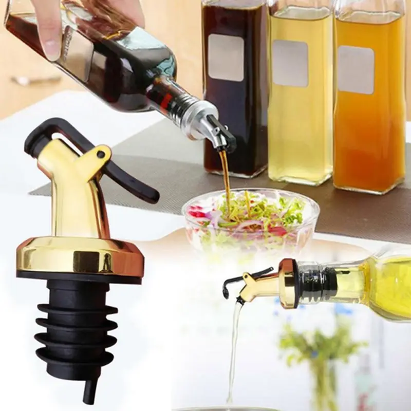 Kitchen Gadgets Gold - หัวจ่ายน้ำมันมะกอกสีทอง ฝาขวดน้ำมันและน้ำส้มสายชู หัวจ่ายกันรั่ว วัสดุพลาสติกเกรดอาหาร หัวฉีดน้ำมันและน้ำส้มสายชู อุปกรณ์ครัว