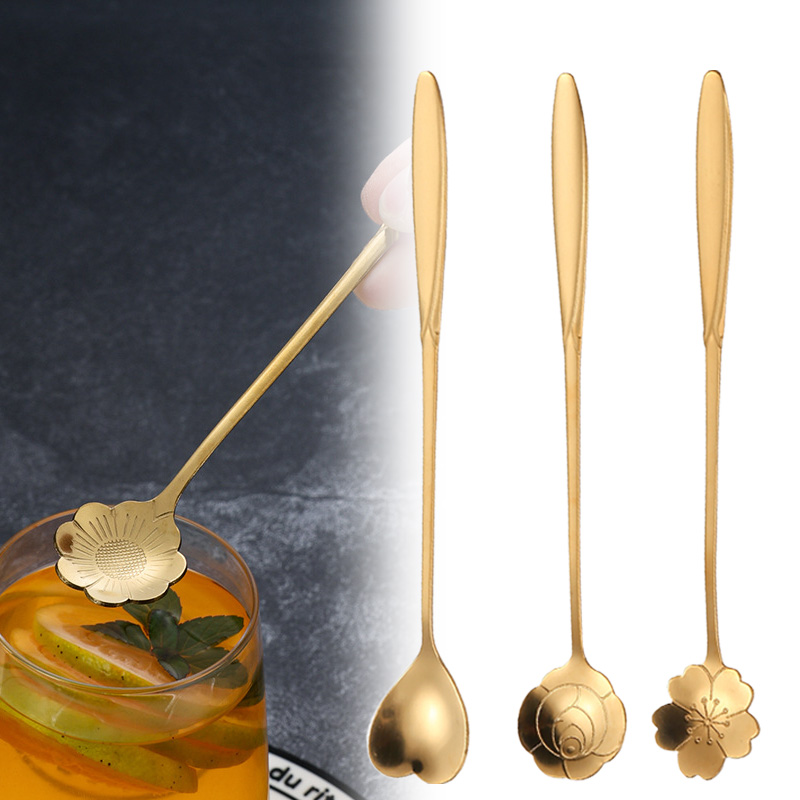 Kitchen Gadgets Gold - สแตนเลสสตีลเชอร์รี่ Rose ดอกไม้ทองตักช้อนกาแฟของขวัญครัวขนมชาอุปกรณ์เสริมบนโต๊ะอาหารตกแต่ง
