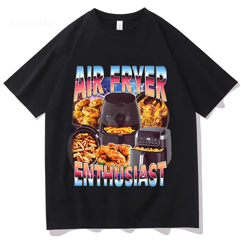 Kitchen Gadgets Air Fryer - เสื้อยืดคอกลมพิมพ์ลายสำหรับผู้ชายและผู้หญิงที่ชื่นชอบการทำอาหารด้วยหม้อทอดไร้น้ำมัน 100% ผ้าฝ้าย แขนสั้น สไตล์ลำลอง