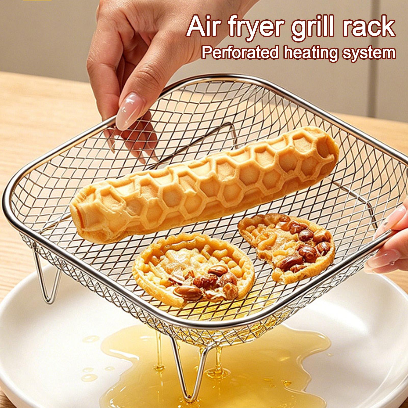 Kitchen Gadgets Air Fryer - ตะแกรงทอดอาหารแบบสแตนเลส ซ้อนกันได้ ใช้สำหรับอบแห้งอาหาร อุปกรณ์เสริมหม้อทอดไร้น้ำมัน ตะกร้าตาข่ายสำหรับทอดอาหารหลายชนิด