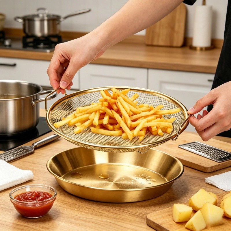ตะแกรงกรองน้ำมันสำหรับหม้อทอดไ - Kitchen Gadgets Gold บทวิจารณ์และราคา